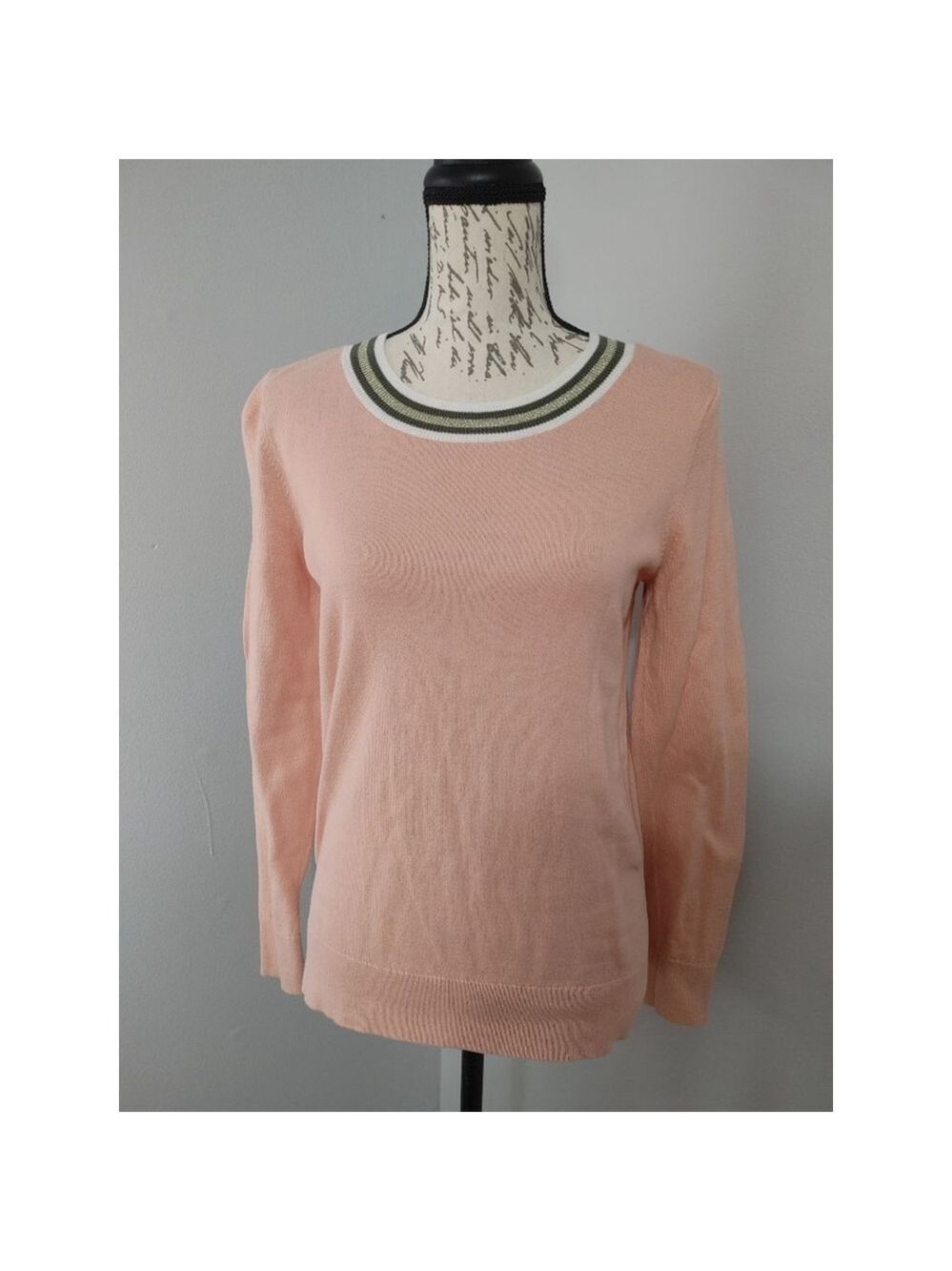 Women's LOFT Outlet Peach Pink Striped Crew Neck Sweater S